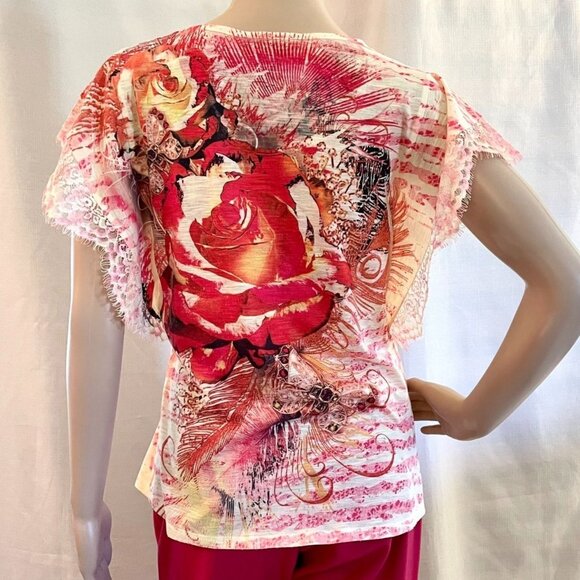 Style and Co Floral Top with Decorative Gems and Lace for Women Size PM Blouse - Picture 6 of 14